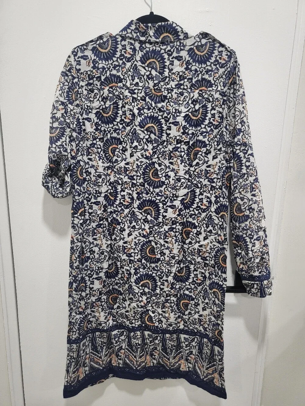 Tory Burch Brigette Cotton Voile Navy Printed Shirt Dress - Size 10